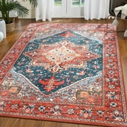 TWINNIS Boho Area Rug Soft Indoor Living Room Carpet,Red Bohemian Rug for Bedroom,4'x6'Non-Slip Washable Decorative Rug