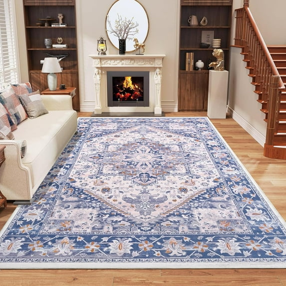 TWINNIS Boho Area Rug Soft Indoor Living Room Carpet,Light Blue Bohemian Rug for Bedroom,10'x14'Non-Slip Washable Decorative Rug