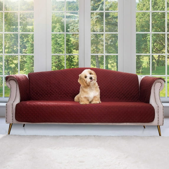 TWINNIS Couch Cover Non-Slip Couch Sofa Cover Waterproof Furniture Protector Cover for Pets and Kids,3 Seater Sofa,Wine Red