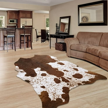 TWINNIS Cowhide Rug Faux Leather Rug Animal Print Rug, Carpet For Bedroom, Home Office, Living Room, Home Decor Mat,4.6ft×5.2ft,LE1-7