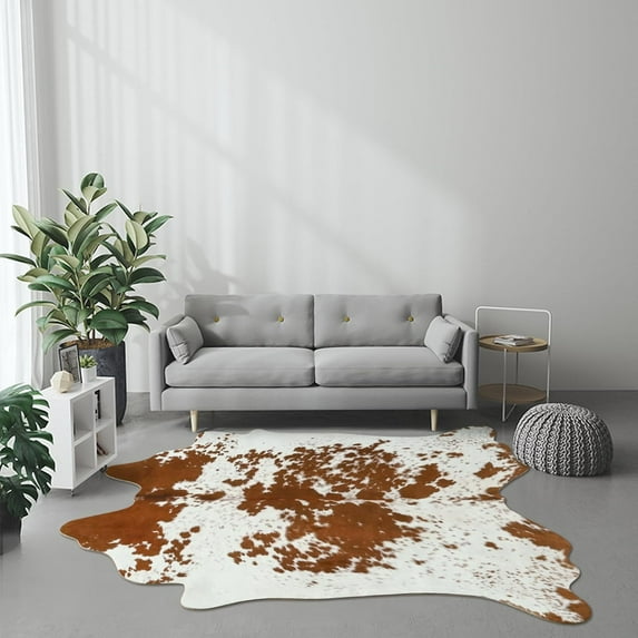 TWINNIS Cowhide Rug Faux Leather Rug Animal Print Rug, Carpet for Bedroom, Home Office, Living Room, Home Decor Mat,5.2ft×6.2ft,LE1-32