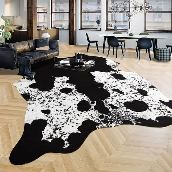 TWINNIS Cowhide Rug Faux Leather Rug Animal Print Rug, Carpet for Bedroom, Home Office, Living Room, Home Decor Mat,5.2ft×6.2ft,LE1-7