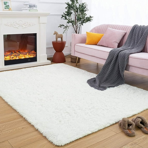 TWINNIS Fluffy Rug Carpets Soft Shaggy Area Rug Indoor Floor Rugs for Kids Room Comfy Cute Nursery Rug 6' x 9', Cream White