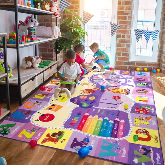 TWINNIS Kids Play Rug Animal Carpet ABC Educational Rug Mat Kids Area Rug for Playroom,Bedroom,Nursery Room,3'X5',Purple