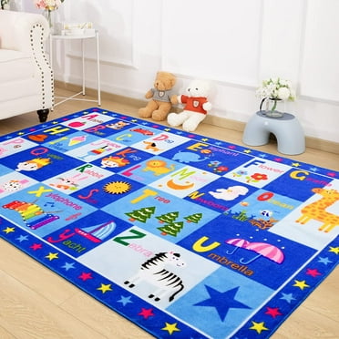 TWINNIS Kids Playmat Rugs ABC Educational Learning Area Rugs Carpet for Kids Playroom Classroom,3’x5',Blue