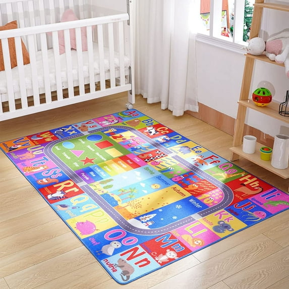 TWINNIS Kids Playmat Rugs ABC Educational Learning Area Rugs Carpet for Kids Playroom Classroom,4’x6',Multi-color