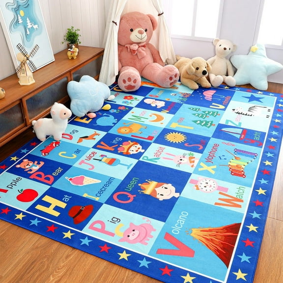 TWINNIS Kids Playmat Rugs ABC Educational Learning Area Rugs Carpet for Kids Playroom Classroom,5'x7',Blue