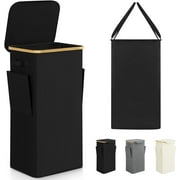 TWINNIS Laundry Hamper with Lid, 100L Large Tall Clothes Basket Bin with Handles, Collapsible Laundry Hamper for Bedroom, Bathroom, Dorm, Laundry Room ,Black