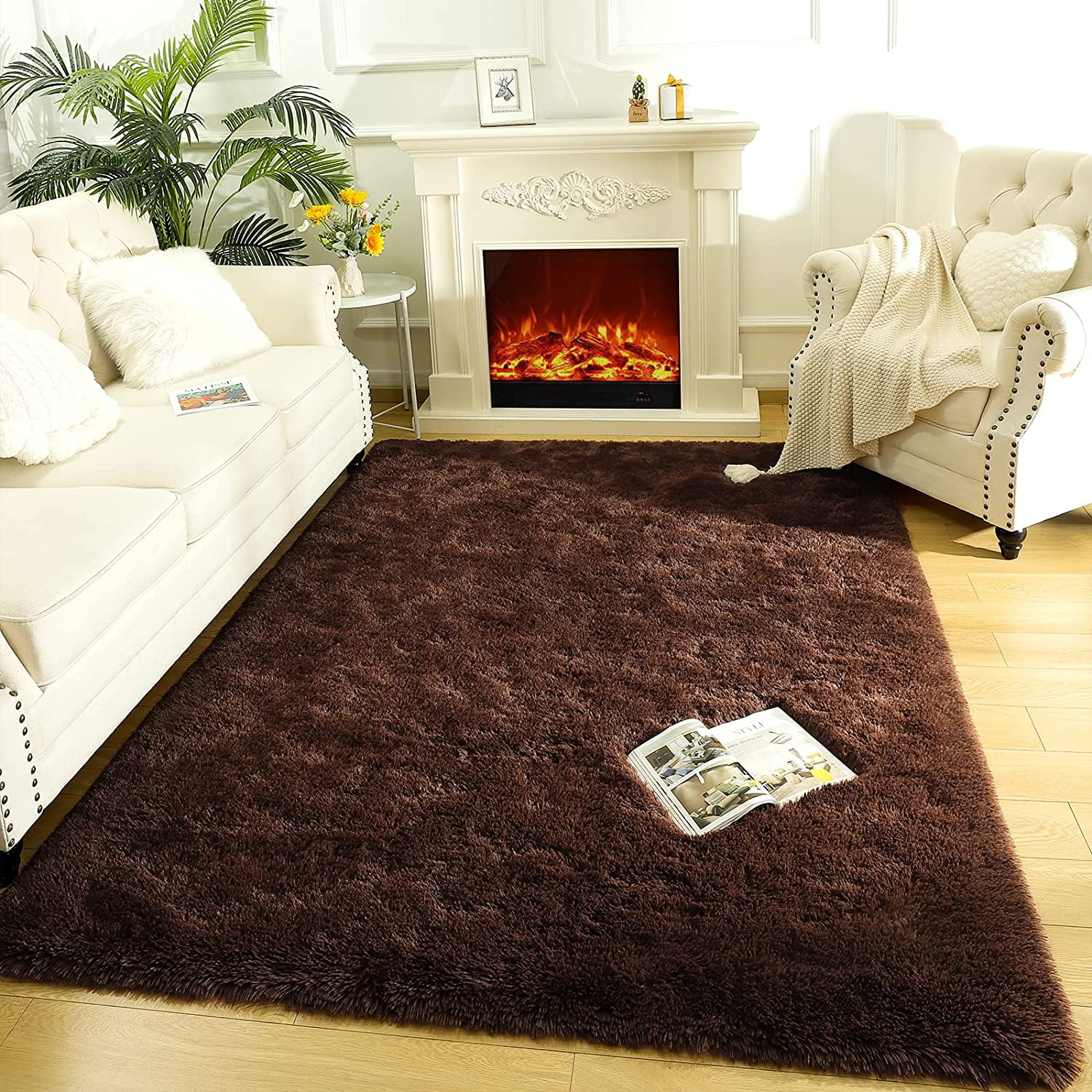 TWINNIS Luxury Fluffy Rugs Ultra Soft Shag Rug Carpet for Bedroom Living  Room,Kids Room, Nursery,4x5.3 Feet,Black 