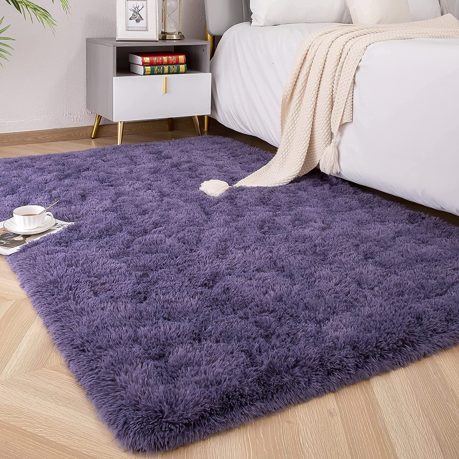 TWINNIS Luxury Fluffy Rugs Ultra Soft Shag Rug Carpet for Bedroom Living  Room,Kids Room, Nursery,4x5.3 Feet,Gray Purple