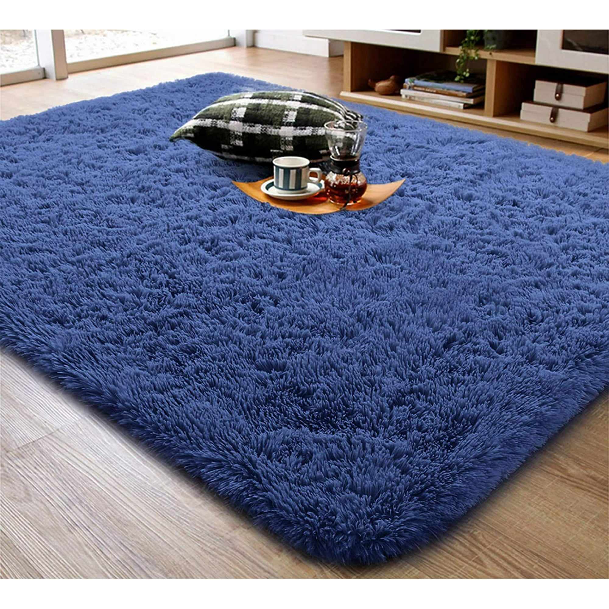 TWINNIS Luxury Fluffy Rugs Ultra Soft Shag Rug Carpet for Bedroom Living Room,Kids Room, Nursery,4x5.3 Feet,Indigo - image 1 of 8