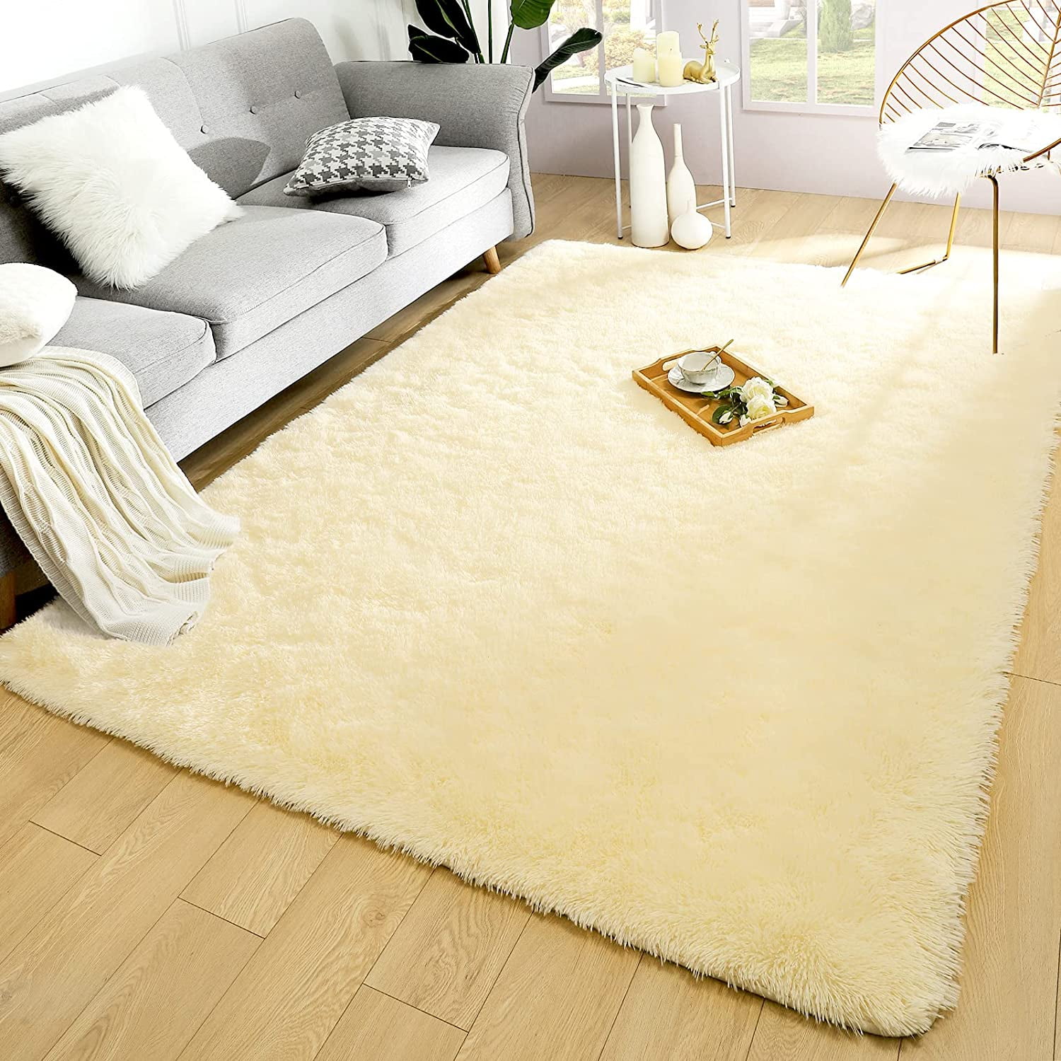 White Rug for Living Room, Super Large 8'X10' Soft Fluffy Shag Area Rug for  Bedroom Nursery Room, Throw Shaggy Furry Carpet, Rectangle Faux Fur Plush