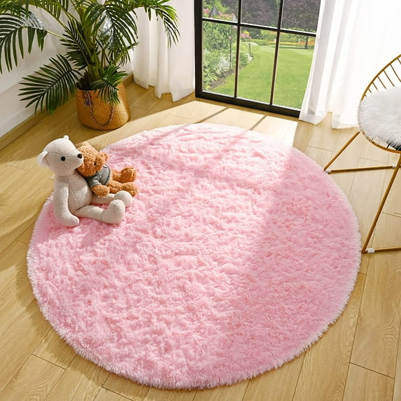 TWINNIS Round Rug Soft Fluffy Circle Rugs Shaggy Area Carpets for Bedroom, Baby Room,Nursery Room,4'x4',Pink