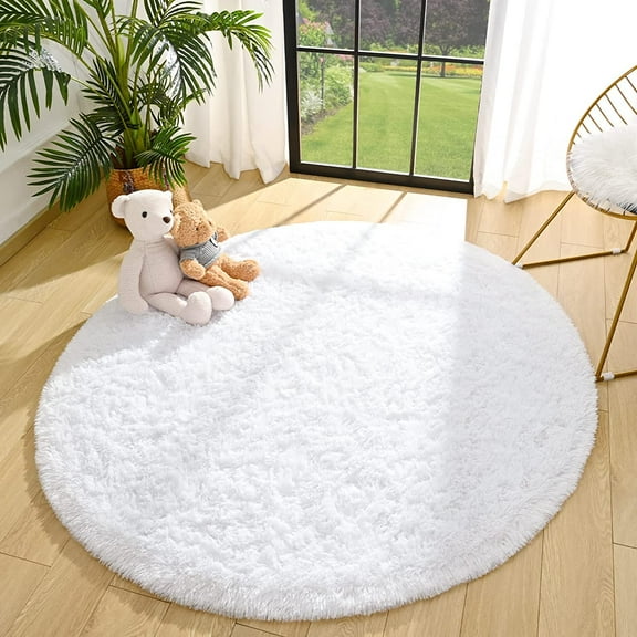 TWINNIS Round Rug Soft Fluffy Circle Rugs Shaggy Area Carpets for Bedroom, Baby Room,Nursery Room,5'x5,White
