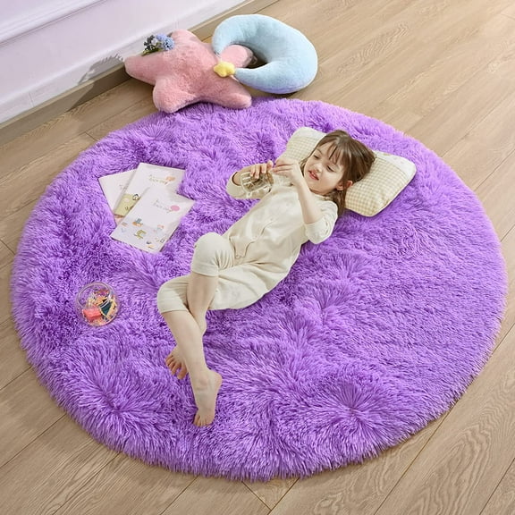 TWINNIS Round Rug Soft Fluffy Circle Rugs Shaggy Area Carpets for Bedroom, Baby Room,Nursery Room,6'x6'Purple