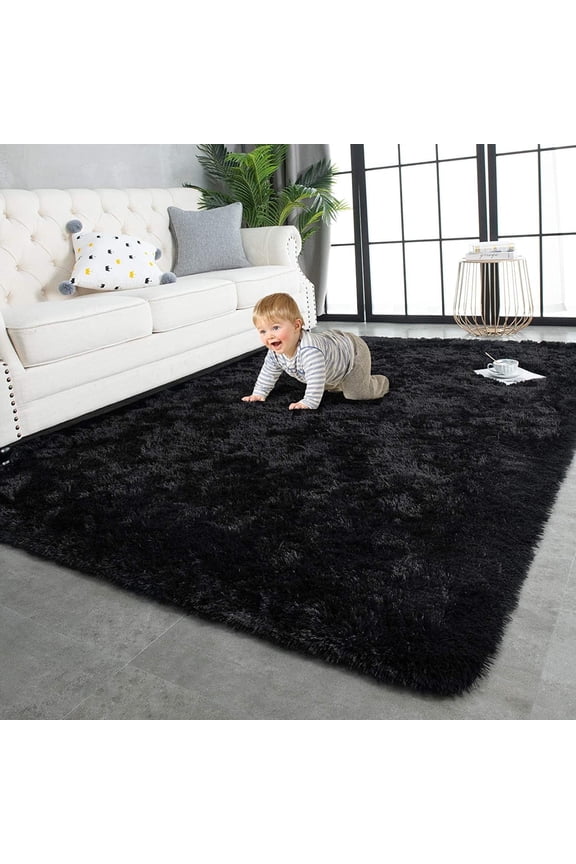 Shag Area Rug,5'x8'Soft Fluffy Area Rugs for Living Room Bedroom Kids Room Decor Carpet,Black