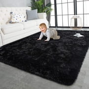 TWINNIS Shag Area Rug,5x8Soft Fluffy Area Rugs for Living Room Bedroom Kids Room Decor Carpet,Black