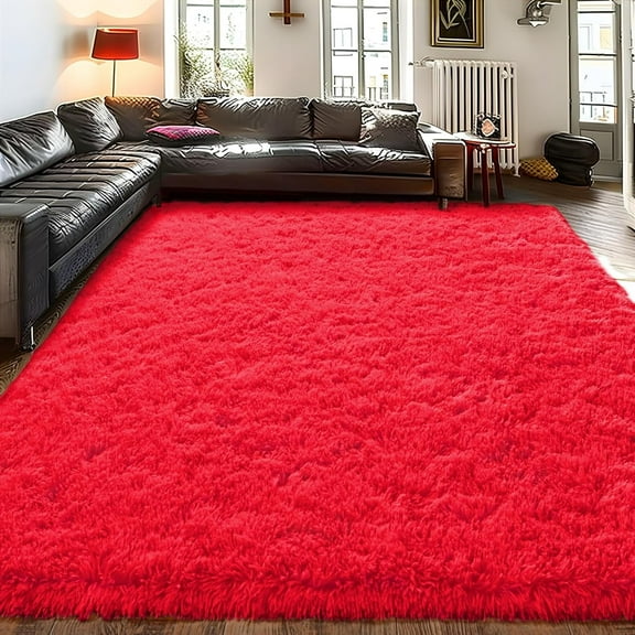 TWINNIS Shag Area Rug,8'x10'Soft Fluffy Area Rugs for Living Room Bedroom Kids Room Decor Carpet,Red