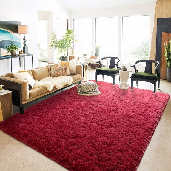 TWINNIS Shag Area Rug,8'x10'Soft Fluffy Area Rugs for Living Room Bedroom Kids Room Decor Carpet,Wine Red