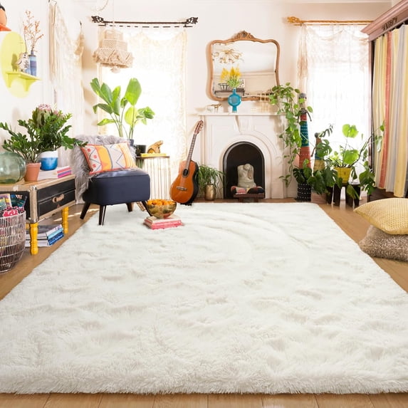 TWINNIS Shag Area Rug,9'x12'Soft Fluffy Area Rugs for Living Room Bedroom Kids Room Carpet,Cream White