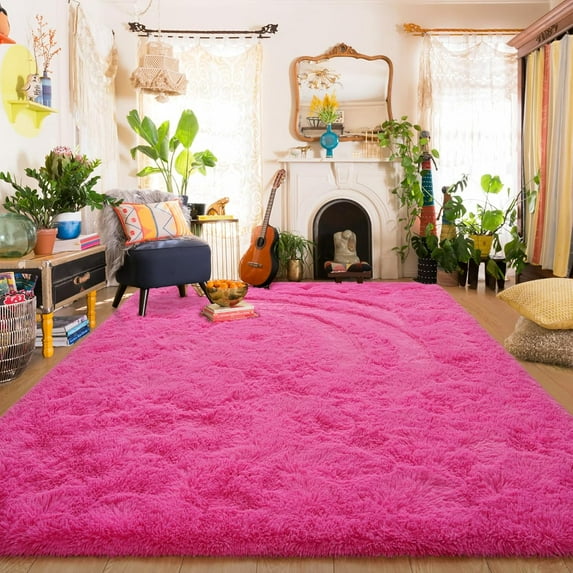TWINNIS Shag Area Rug,9'x12'Soft Fluffy Area Rugs for Living Room Bedroom Kids Room Carpet,Hot Pink