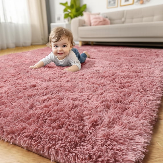 TWINNIS Shag Area Rug,9'x12'Soft Fluffy Area Rugs for Living Room Bedroom Kids Room Decor Carpet,Blush