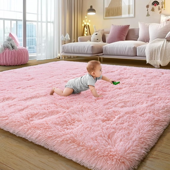 TWINNIS Shag Area Rug,9'x12'Soft Fluffy Area Rugs for Living Room Bedroom Kids Room Decor Carpet,Pink