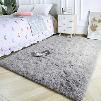 TWINNIS Shaggy Fuffly Area Rugs Super Soft Kids Carpet for Bedroom Living Room Nursery Room,3’x5',Gray