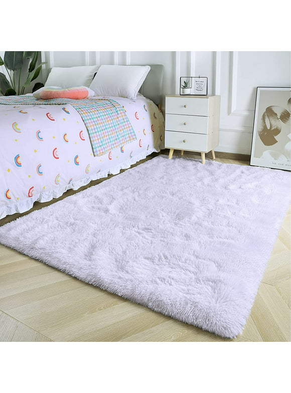 TWINNIS Shaggy Fuffly Area Rugs Super Soft Kids Carpet for Bedroom Living Room Nursery Room,3’x5',White