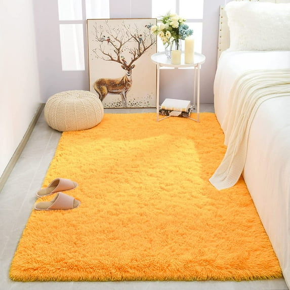 TWINNIS Shaggy Fuffly Area Rugs Super Soft Kids Carpet for Bedroom/Livingroom/Nursery Room,3’x5',Orange