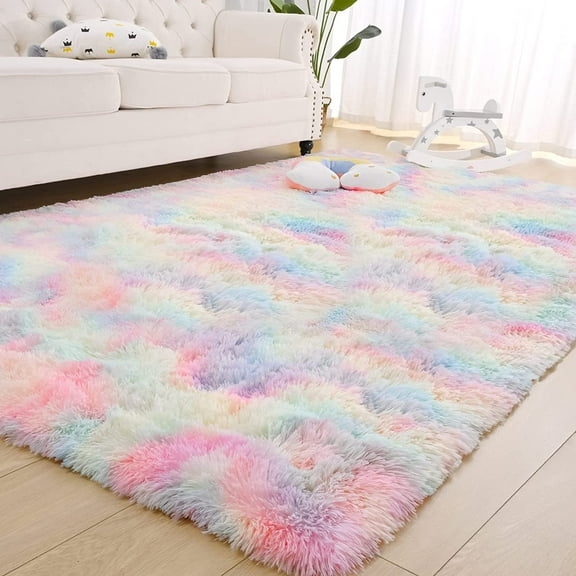 TWINNIS Shaggy Rainbow Area Rugs For KLids, Colorful Fluffy Carpet For Living Room Bedroom Nursery Room, 3'x5',Rainbow