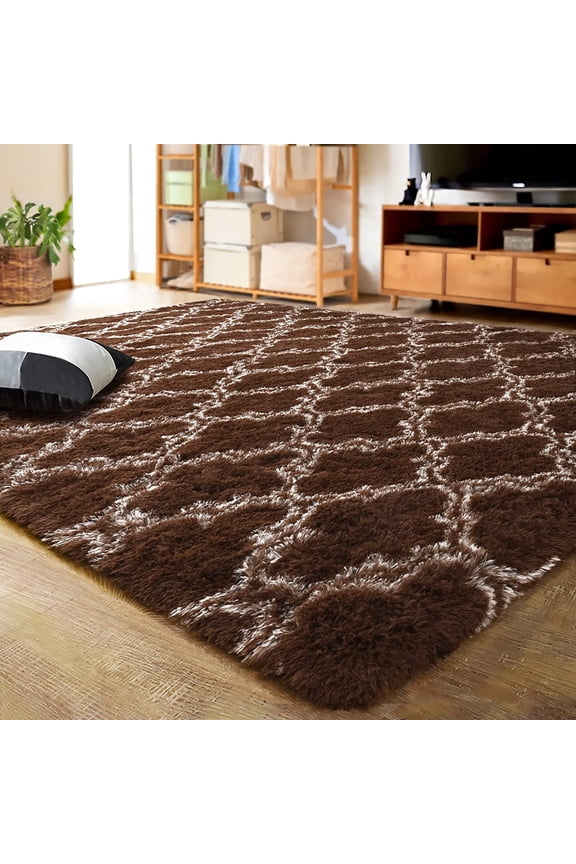 Soft Fluffy Shag Area Rugs for Living Room Shaggy Floor Carpet for Bedroom Carpets Home Decor Rugs,4'x6',Brown/Beige