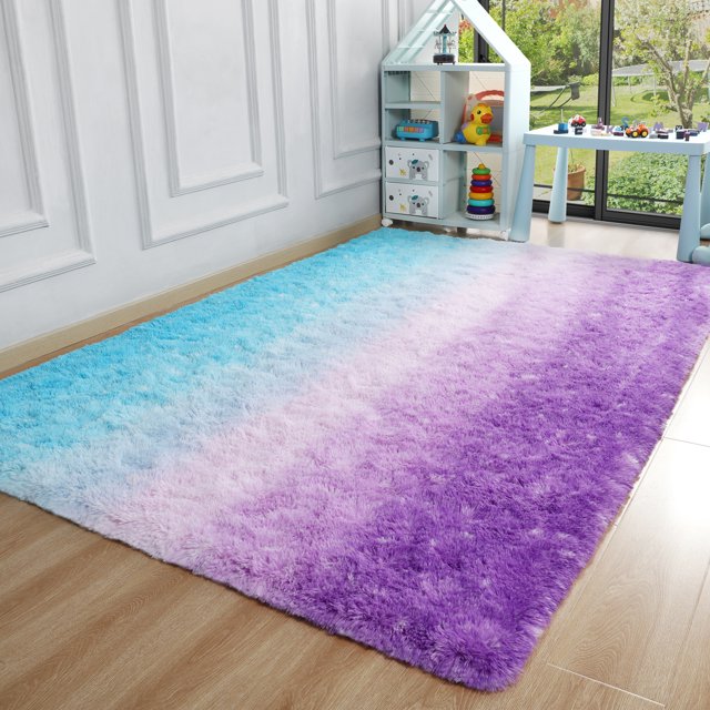 TWINNIS Soft Shaggy Rug for Bedroom,Gradient Fluffy Carpets for Kids