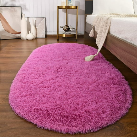 TWINNIS Super Fluffy Oval Area Rugs Bedroom Living Room Nursery Room Shaggy Soft Carpets,2.6'x5.3',Hot Pink