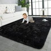 TWINNIS Super Soft Area Rug for Living Room Bedroom Shaggy Accent Carpets for Kids Girls Rooms,4'x6',Black