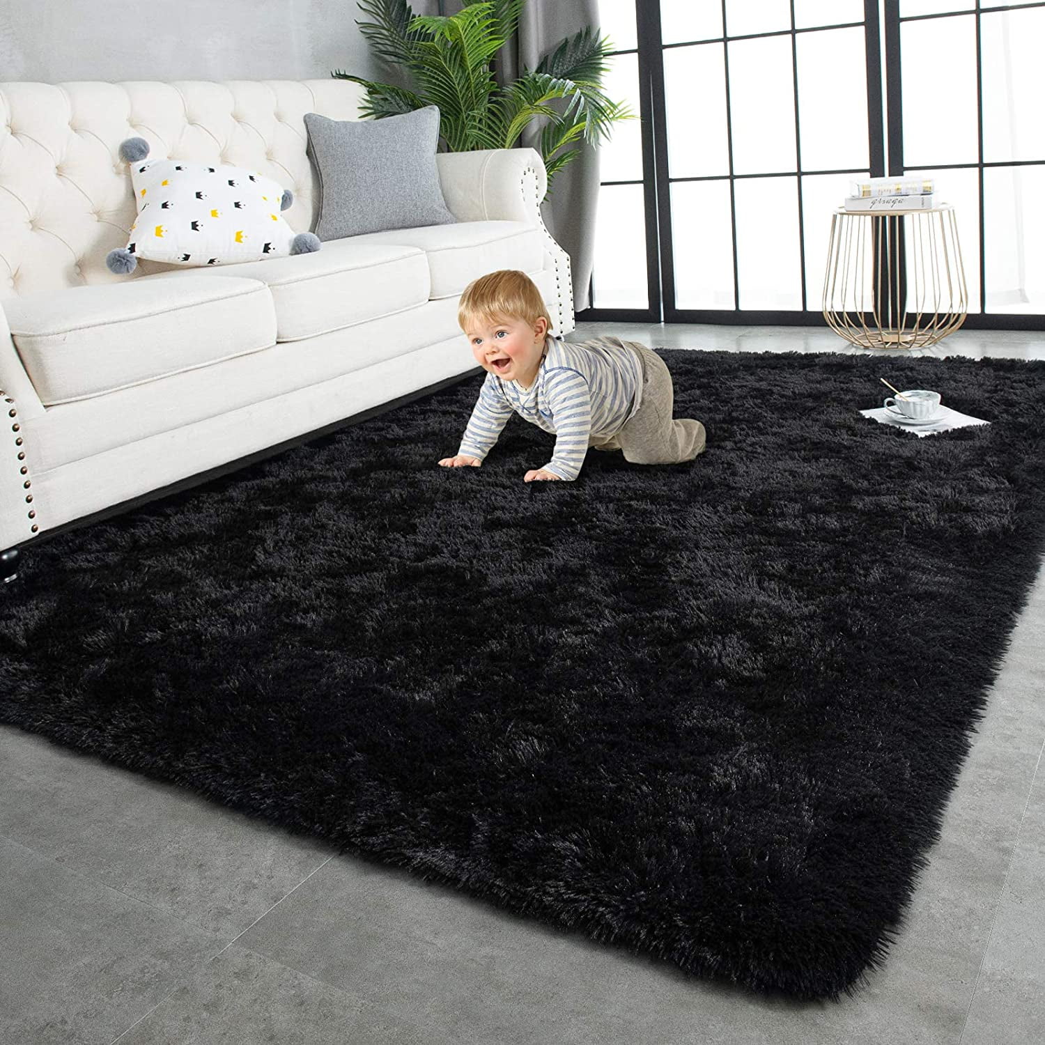 TWINNIS Shag Area Rug,5'x8'Soft Fluffy Area Rugs for Living Room Bedroom Kids Room Decor Carpet,Black