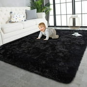 TWINNIS Super Soft Area Rug for Living Room Bedroom Shaggy Accent Carpets for Kids Girls Rooms,5'x8',Black