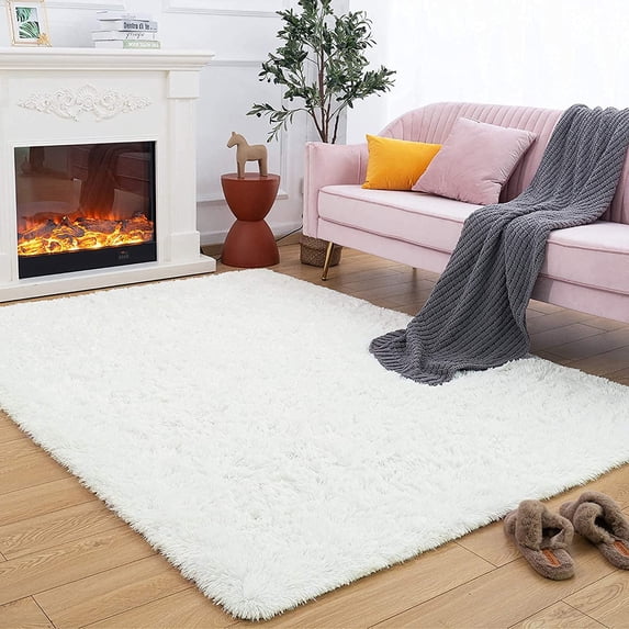 TWINNIS Super Soft Area Rug for Living Room Bedroom Shaggy Accent Carpets for Kids Girls Rooms,5'x8',Cream White