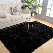 TWINNIS Super Soft Fluffy Carpets Shaggy Area Rugs For Living Room Bedroom Nursery Room,4x5.3,Black