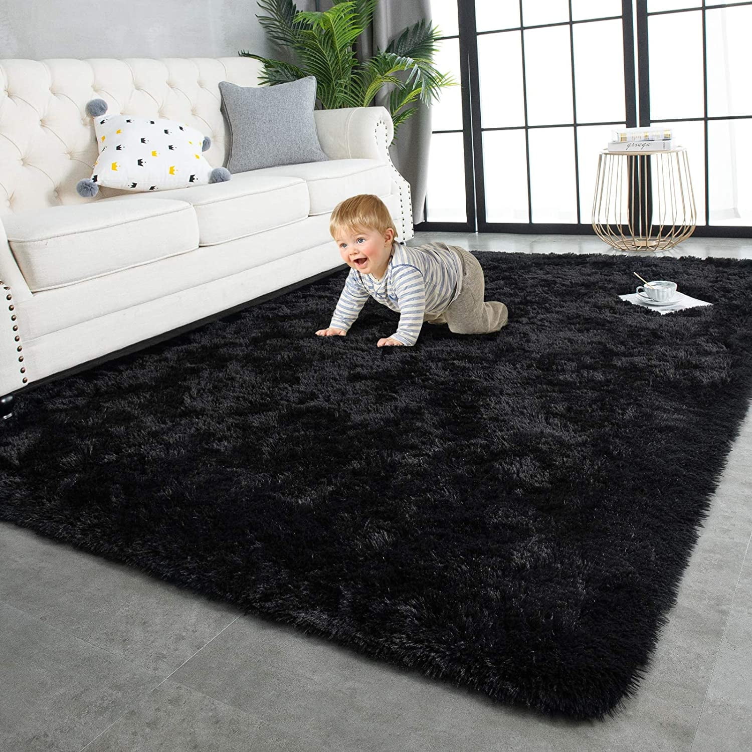 TWINNIS Plush Fuzzy Area Rug for Living Room, Bedroom, Nursery Room, 6'x9', Black