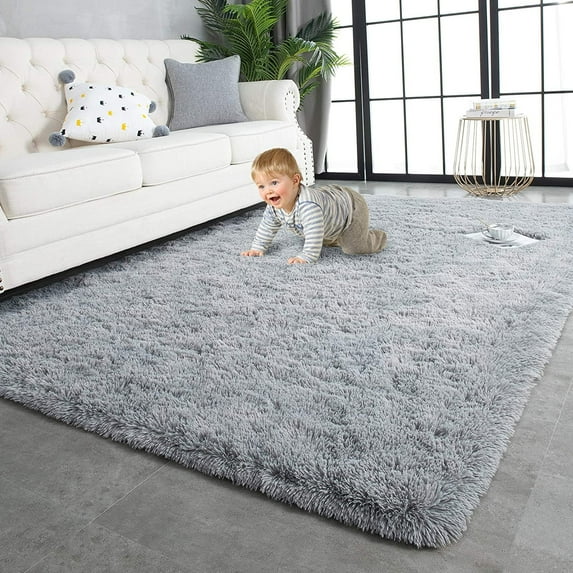 TWINNIS Super Soft Fluffy Carpets Shaggy Area Rugs For Living Room Bedroom Nursery Room,8'x10',Gray