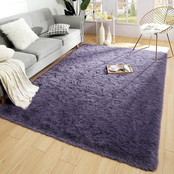 TWINNIS Super Soft Fluffy Carpets Shaggy Area Rugs for Living Room Bedroom Boys Girls Room,6'x9',Gray Purple
