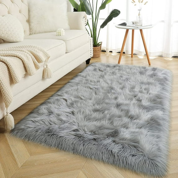 TWINNIS Super Soft Shaggy Faux fur Area Carpet for Home Decor,2'x3',Gray