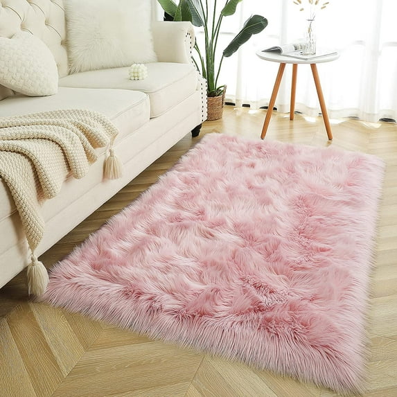 TWINNIS Super Soft Shaggy Faux fur Area Carpet for Home Decor,2'x3',Pink