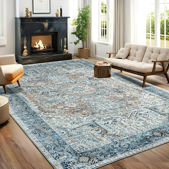 TWINNIS Vintage Rugs Area Rugs Non-Slip Rugs for Living Room,4'x6',Blue