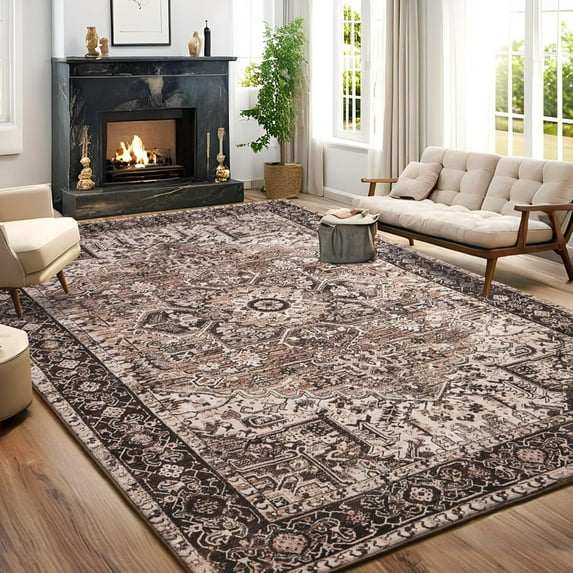TWINNIS Vintage Rugs Area Rugs Non-Slip Rugs for Living Room,5'x7',Brown