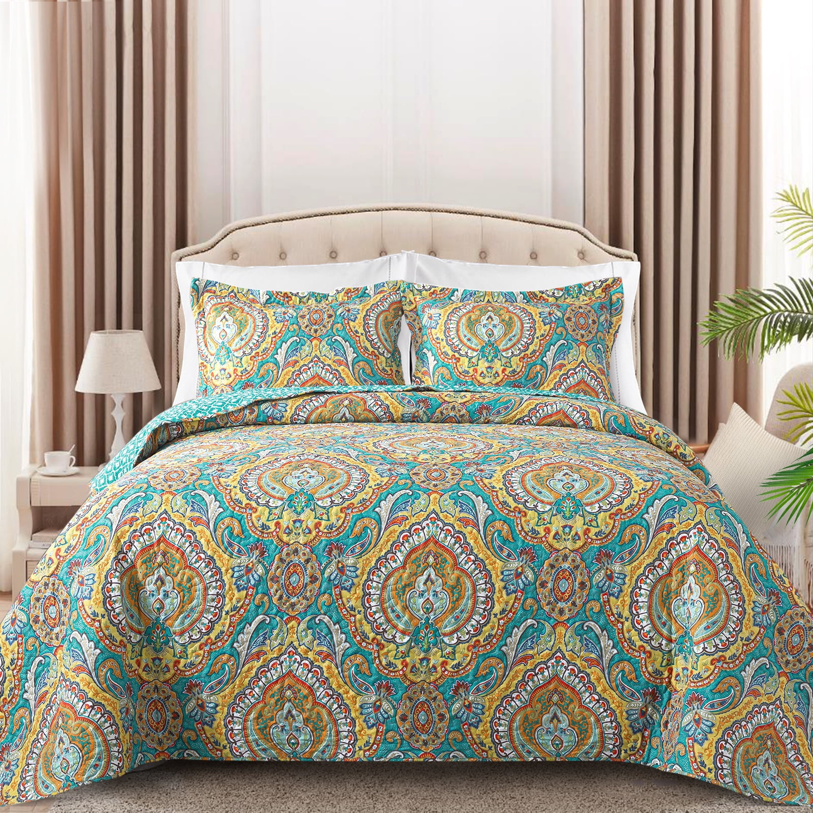 TWINRUN Bedspread Quilts Sets, BohoLightweight Comforter Set for