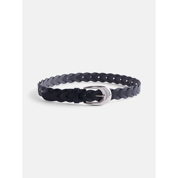 Scenario Women's and Women's Plus Faux Leather Twisted Braid Belt, Black