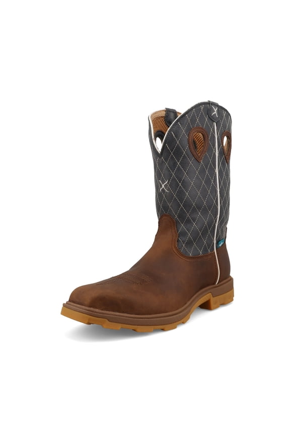 Adult Male 12in UltraLite X Brown/Dark Electric Blue Work Boots, Size: 12, Width: D