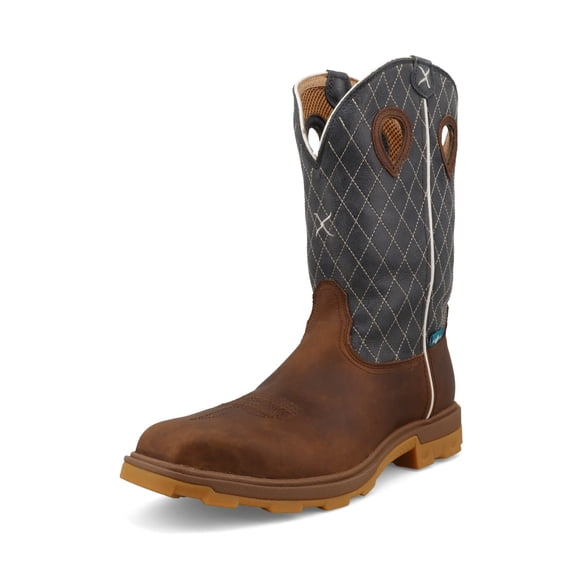 TWISTED X Adult Male 12in UltraLite X Work Boots, Color: Brown & Dark Electric Blue, Size: 9.5, Width: D